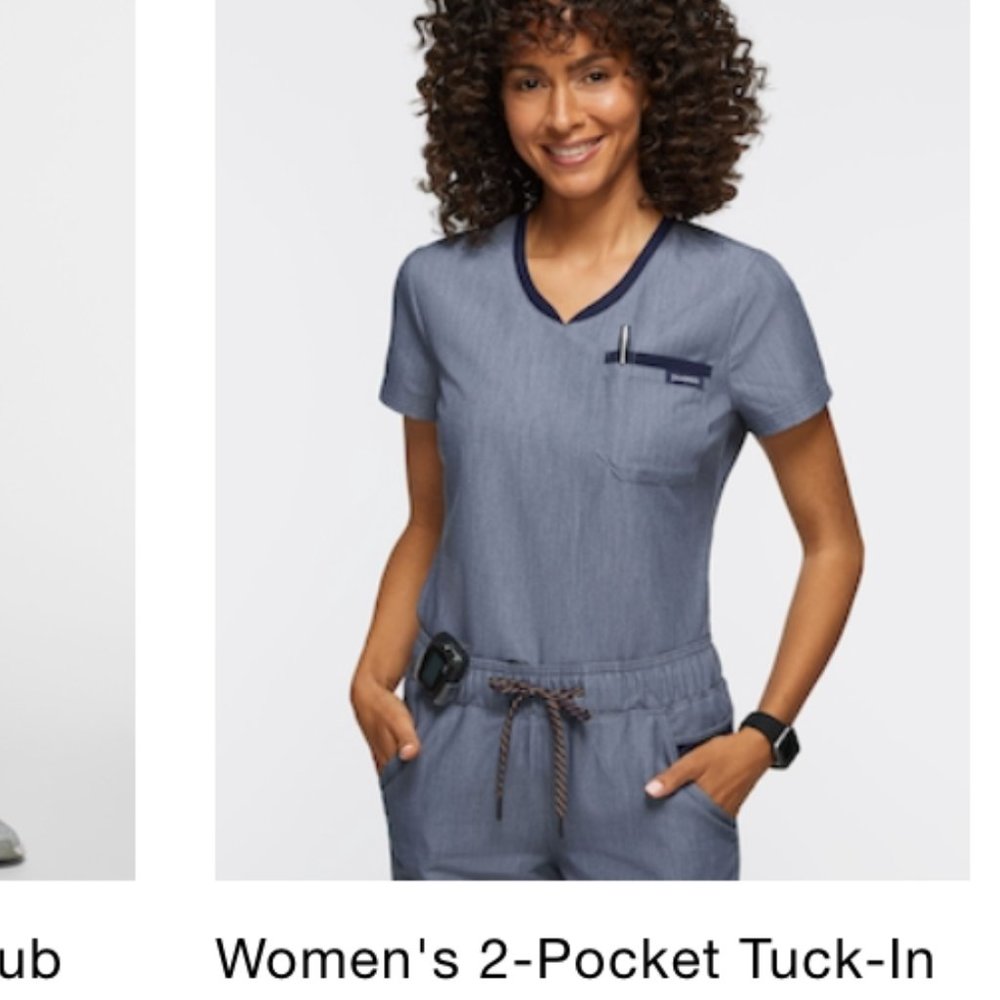 Jaanuu Navy Heather Tuck-In Scrub Top Women's L